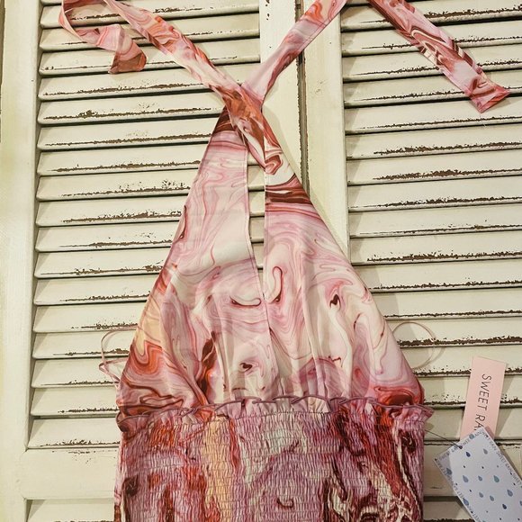 Sweet Rain Tops - Pink Halter, Low neck Top Sweet Rain